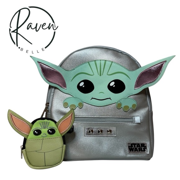 STAR WARS BABY‎ YODA/GROGU SILVER BACKPACK AND MINI KEYCHAIN BACKPACK - Picture 1 of 8